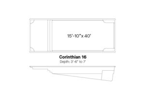 Corinthian 16 rectangular 15x40 Latham fiberglass inground pool in a landscaped backyard by Calm Water Pools.